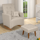 Poltrona De Amamentação Com Balanço E Puff Lizzi Linho Bege F