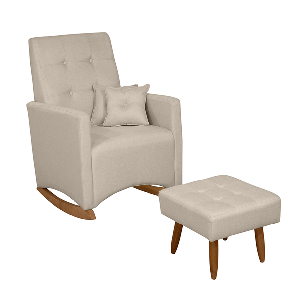 Poltrona De Amamentação Com Balanço E Puff Lizzi Linho Bege F