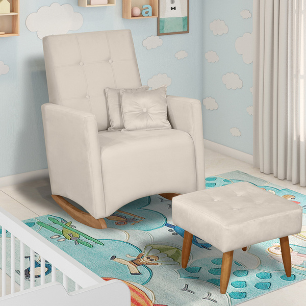 Poltrona De Amamentação Com Balanço E Puff Lizzi Veludo F06 -