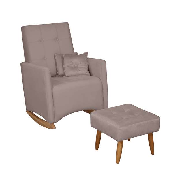 Poltrona De Amamentação Com Balanço E Puff Lizzi Veludo Rosê
