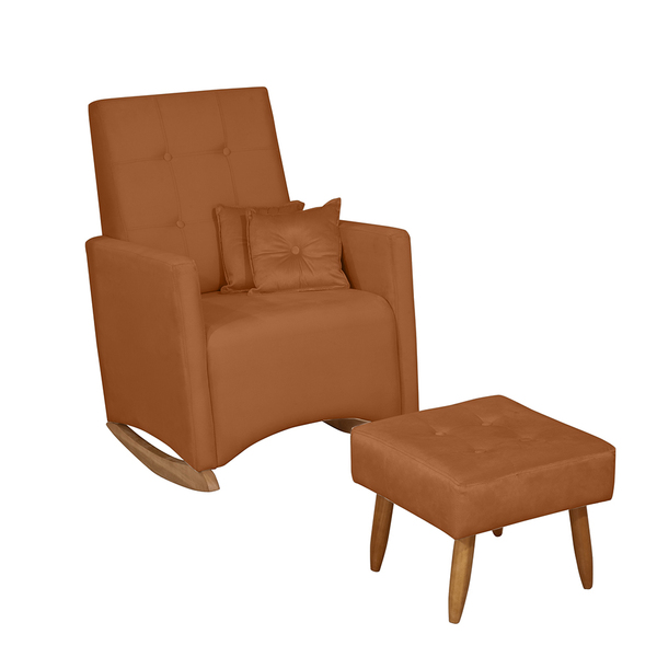 Poltrona De Amamentação Com Balanço E Puff Lizzi Veludo Terra