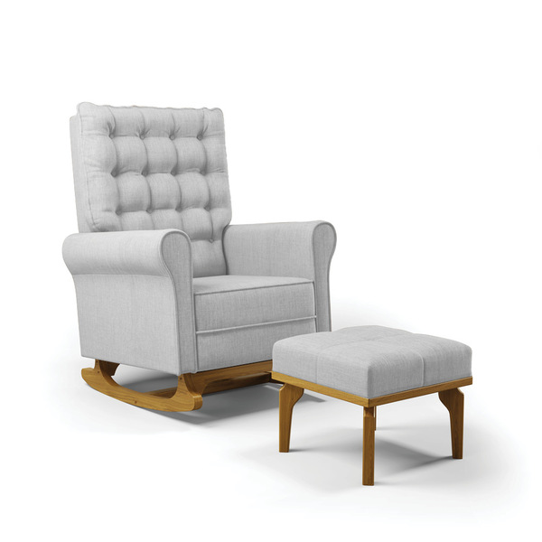 Poltrona De Amamentação Com Balanço E Puff Manu Linho Base De