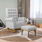 Poltrona De Amamentação Com Balanço E Puff Manu Linho Cinza T