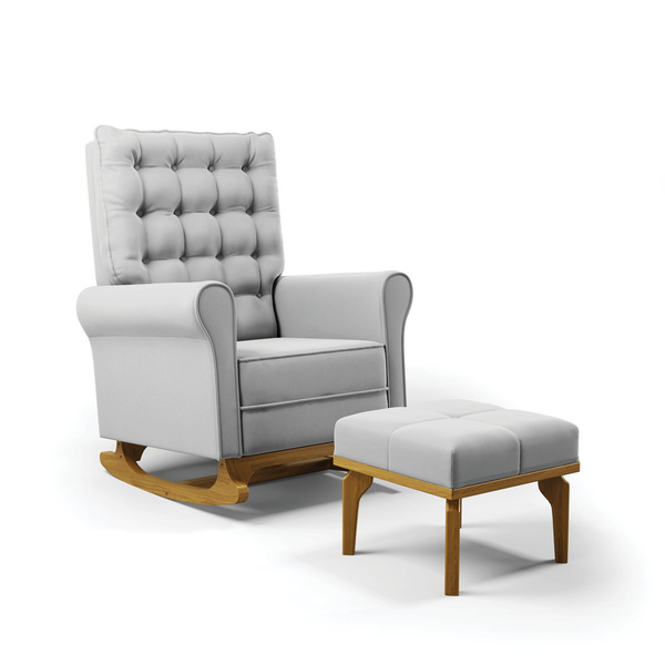 Poltrona De Amamentação Com Balanço E Puff Manu Suede Cinza T