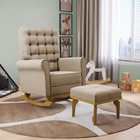 Poltrona De Amamentação Com Balanço E Puff Manu Veludo Base D