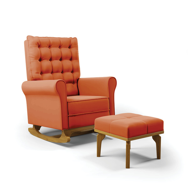 Poltrona De Amamentação Com Balanço E Puff Manu Veludo Ferrug