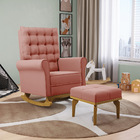 Poltrona De Amamentação Com Balanço E Puff Manu Veludo Rosê T