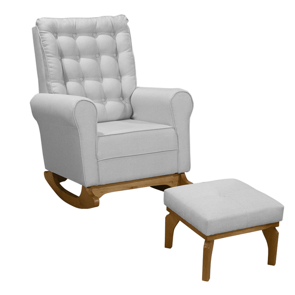 Poltrona De Amamentação Com Balanço E Puff Thaila Linho F06 -
