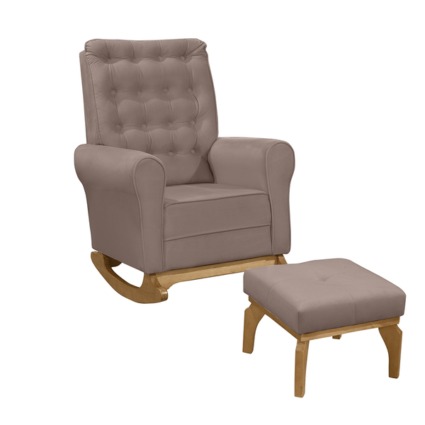 Poltrona De Amamentação Com Balanço E Puff Thaila Veludo Rosê