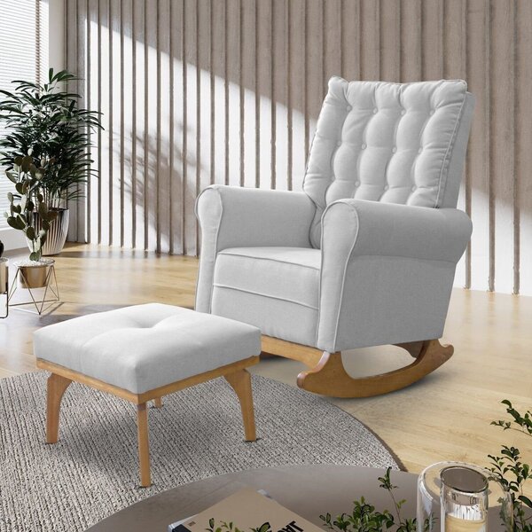 Poltrona De Amamentação Com Balanço Linho Com Puff Paris Cinza