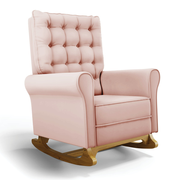 Poltrona De Amamentação Com Balanço Manu Veludo Base De Madei