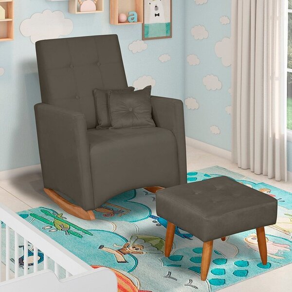 Poltrona De Amamentação Com Balanço Veludo Com Puff Ana Grafi