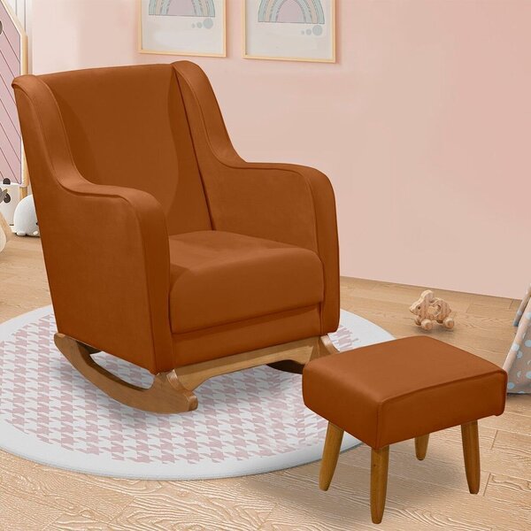 Poltrona De Amamentação Com Balanço Veludo Com Puff Aquila Co