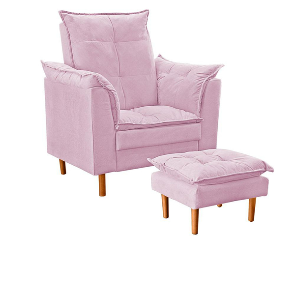 Poltrona De Amamentação Com Puff Ana Suede Rosê