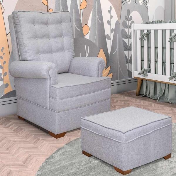 Poltrona De Amamentação Com Puff Cinza Areia Carolina Baby
