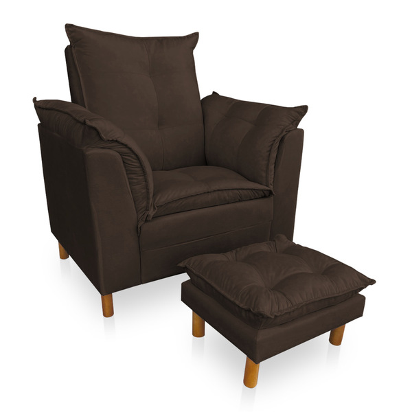 Poltrona De Amamentação Com Puff Laura Suede Marrom - Pallazio