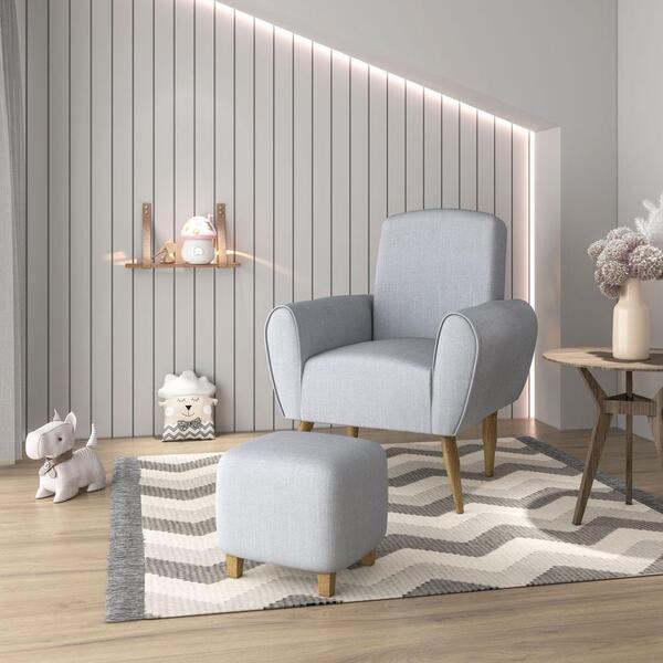 Poltrona De Amamentação Com Puff Pati Tecido Linho Cinza Caro