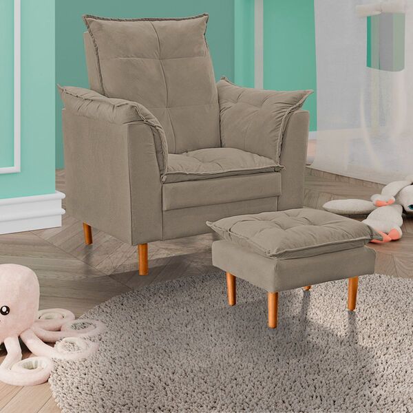 Poltrona De Amamentação Com Puff Quarto Bebê Encanto Suede Be