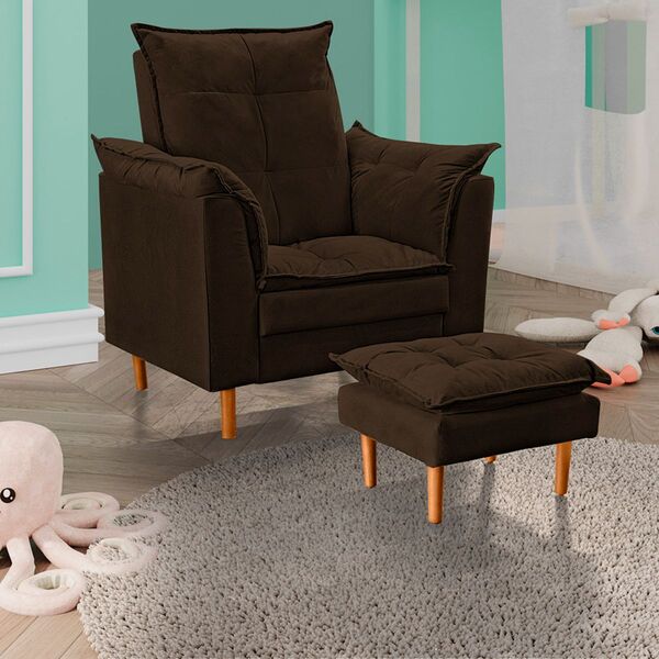 Poltrona De Amamentação Com Puff Quarto Bebê Encanto Suede Ma