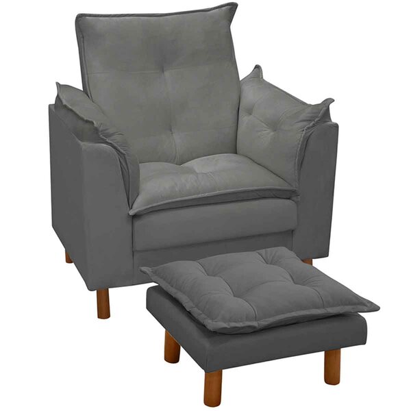 Poltrona De Amamentação Com Puff Suede Cinza