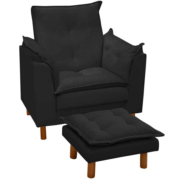 Poltrona De Amamentação Com Puff Suede Preto