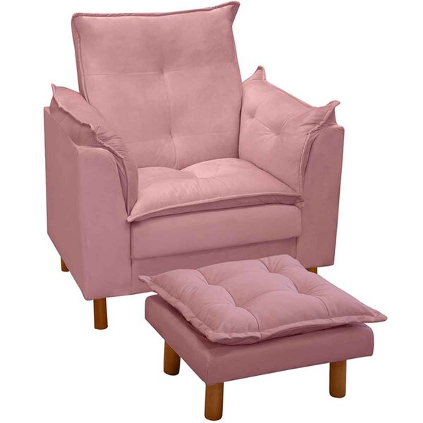 Poltrona De Amamentação Com Puff Suede Rosê