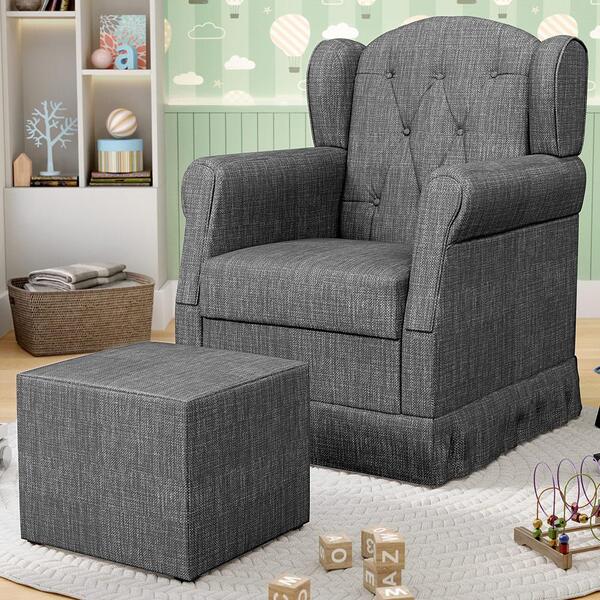 Poltrona De Amamentação Fixa Com Puff Lucy P04 Linho Cinza Es