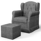 Poltrona De Amamentação Fixa Com Puff Lucy Z39 Linho Cinza Es