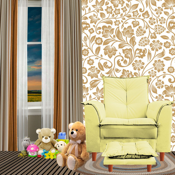 Poltrona De Amamentação Nicole Com Puff Suede Amarelo