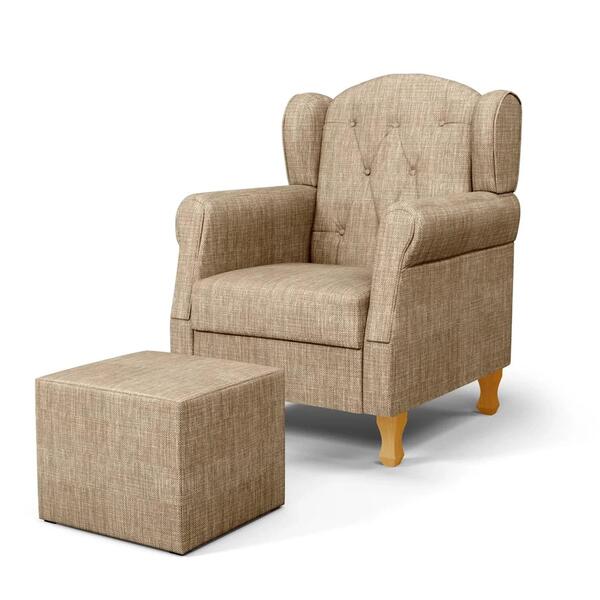 Poltrona De Amamentação Pés Madeira E Puff Lucy Z39 Linho Beg