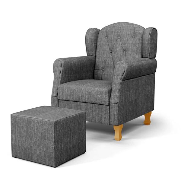 Poltrona De Amamentação Pés Madeira E Puff Lucy Z39 Linho Cin