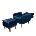 Poltrona De Amamentação Reclinável Com Puff Veludo Azul Argen