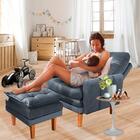 Poltrona De Amamentação Reclinável Com Puff Veludo Grafite Ve