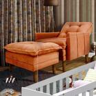 Poltrona De Amamentação Reclinável Com Puff Veludo Laranja La