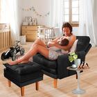 Poltrona De Amamentação Reclinável Com Puff Veludo Preto Vene