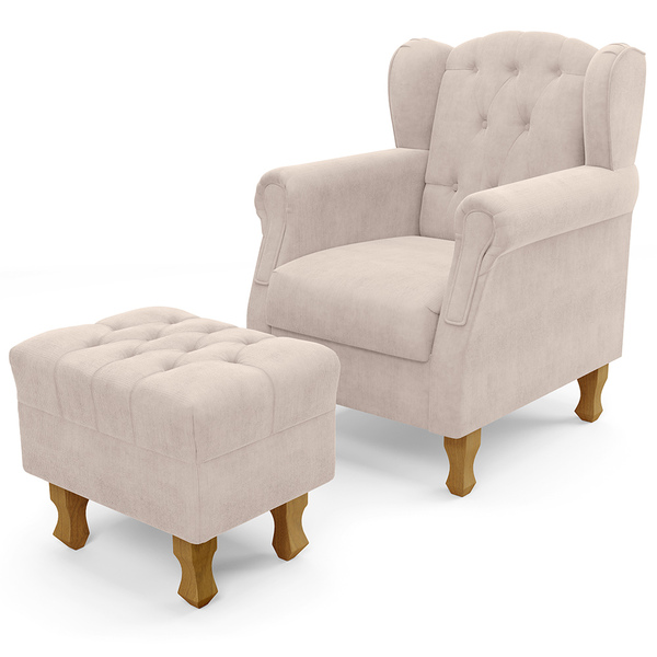 Poltrona De Amamentação Yara P02 Com Puff Paris Luis Xv L02 S