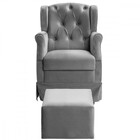 Poltrona De Balanço Amamentação Ternura Puff Veludo Chumbo