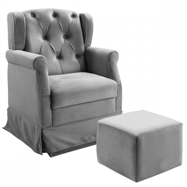 Poltrona De Balanço Amamentação Ternura Puff Veludo Chumbo