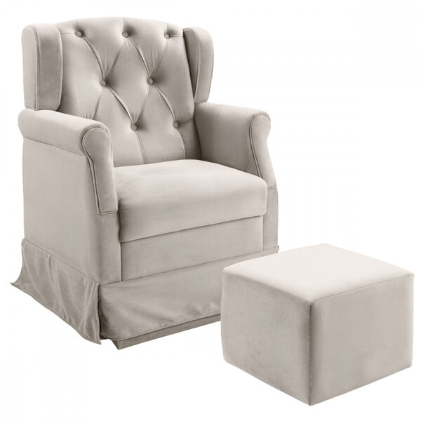 Poltrona De Balanço Amamentação Ternura Puff Veludo Marfim