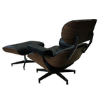 Poltrona De Couro Com Puff Charles Eames - Preto