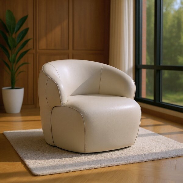 Poltrona De Couro Legítimo Giratória Gana Off White