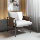 Poltrona De Couro Legítimo Mona Com Pés Em Metal Branco/camel