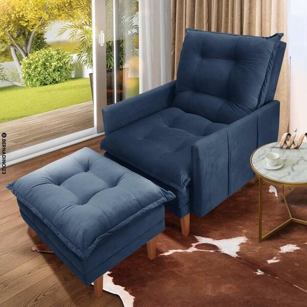 Poltrona De Descanso Com Puff Veludo Azul Bayern Shop Jm