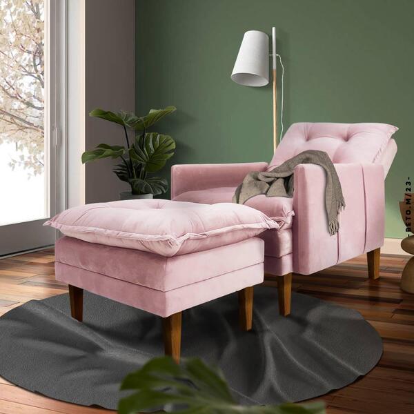 Poltrona De Descanso Reclinável Com Puff Veludo Rose Cartie S