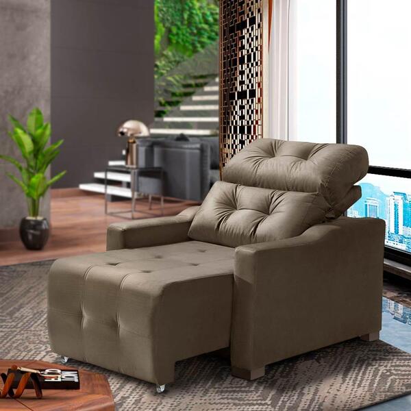 Poltrona De Descanso Reclinável Suede Marrom Claro Cleo Shop
