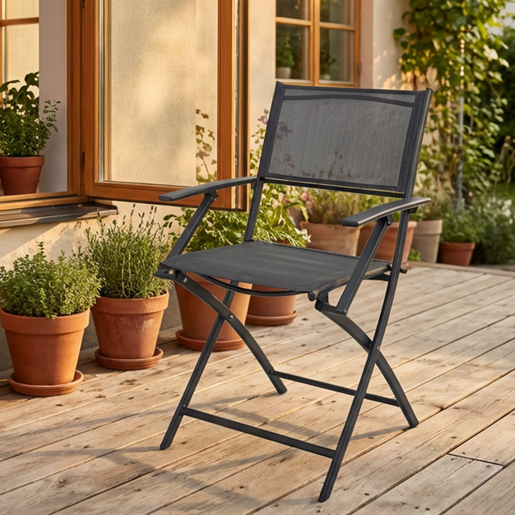 Poltrona de Jardim Aço Pintado Dobravél 84x51cm com Braço Cinza Escuro Interlagos Plicosa