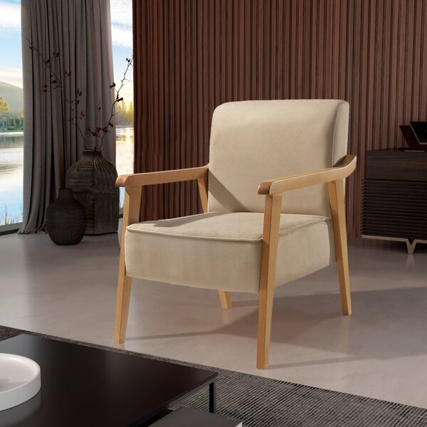 Poltrona De Madeira Eucalipto, Com Braço E Estofada Lina Res_