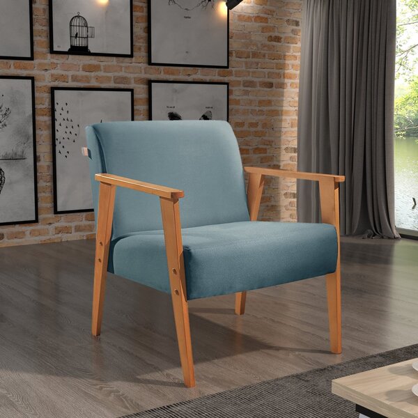 Poltrona De Madeira Eucalipto, Com Braço E Estofada Perla Res