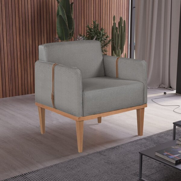 Poltrona De Madeira Eucalipto, Com Braço Em Cinto De Couro E