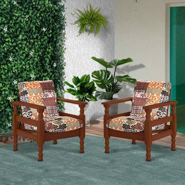 Poltrona De Madeira Maciça 2 Unidades Com Almofada Mel Sevilh